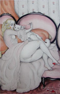Gerda Wegener Painting - nude and cat Gerda Wegener